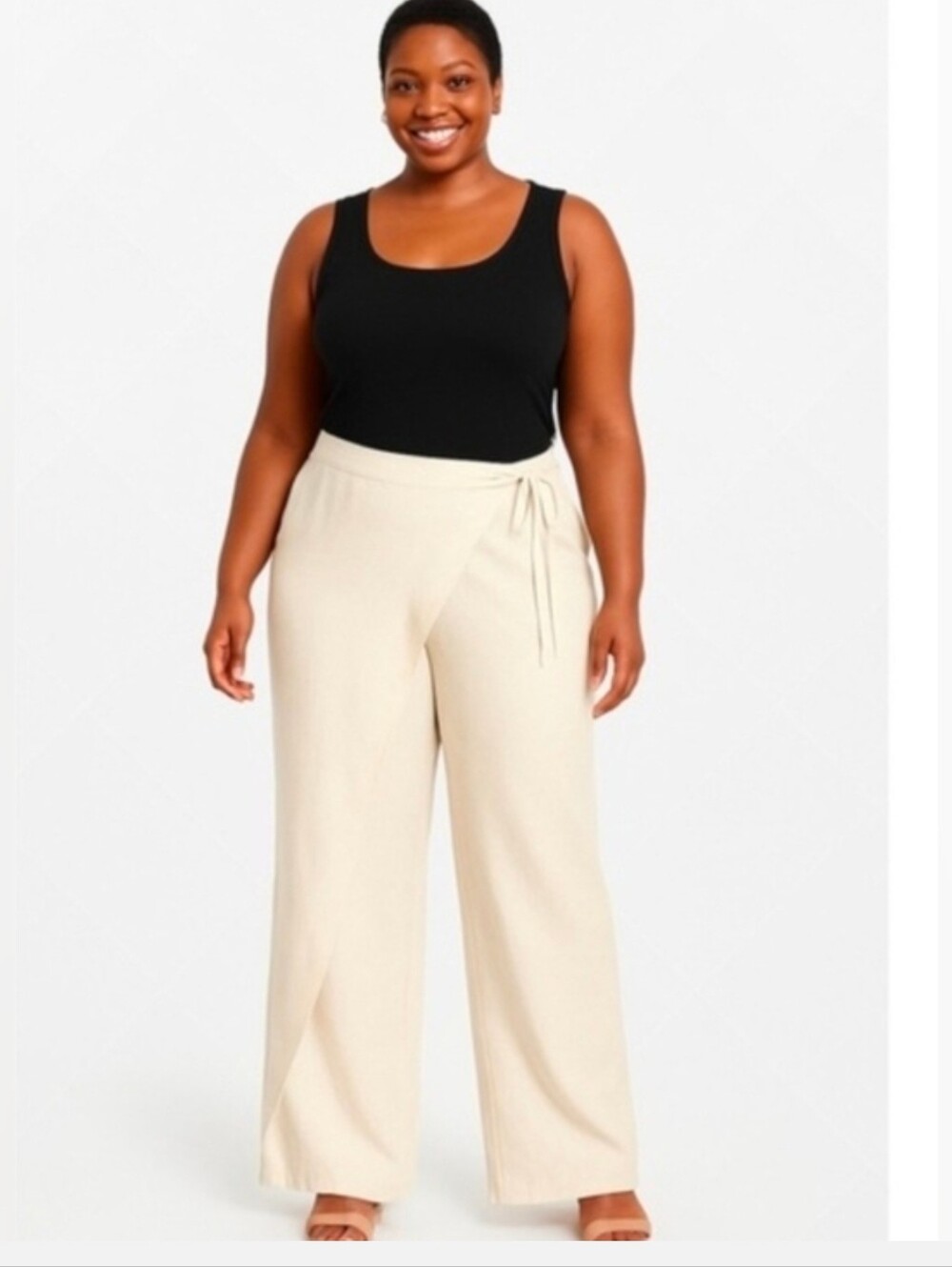 future Collective Women's Mid-rise Sarong Wide Leg Pants With Jenee Cream 2X